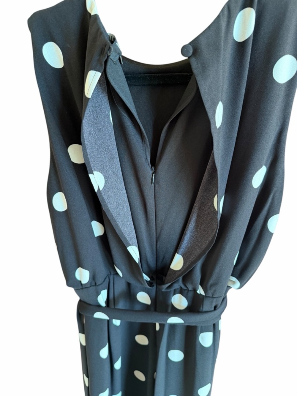 Ignight Evenings Polka Dot Black & White Sleeveless Jumpsuit with Pockets - Picture 4 of 5